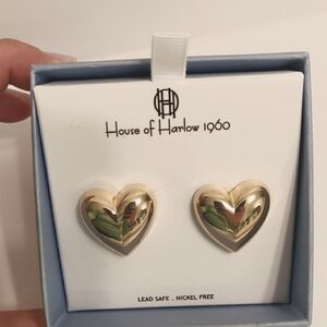 New! House of Harlow 1960 Golden Tone Heart Earrings